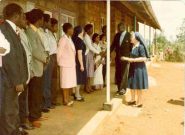 Minister of Education Hon. Simeon Nyachae being introduced to the teaching staff